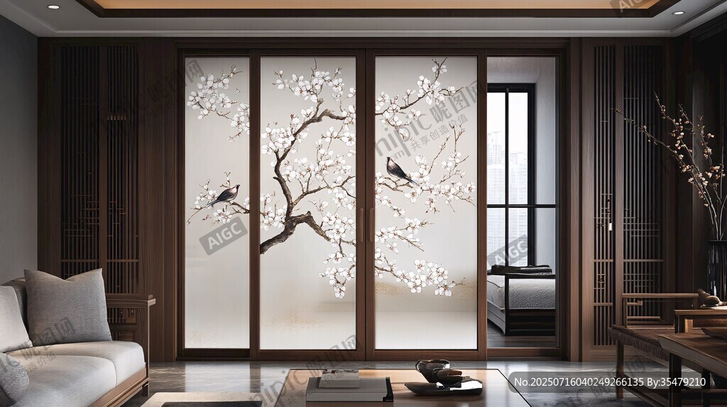 中式客廳花鳥屏風(fēng)裝飾美