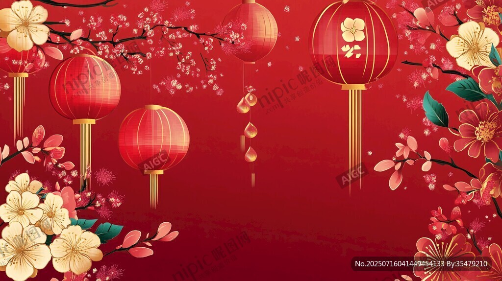 喜慶中國風(fēng)紅燈籠花卉背景
