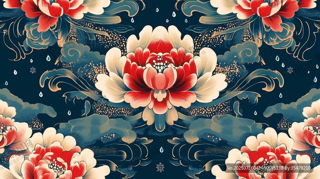 中式牡丹海浪紋傳統(tǒng)圖案