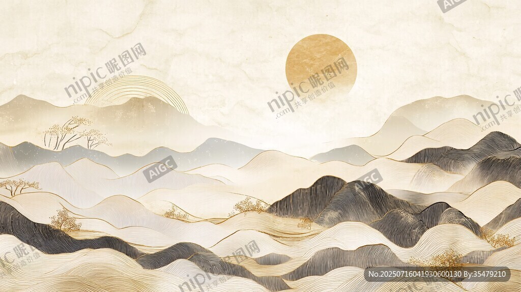 水墨山川間的落日美景