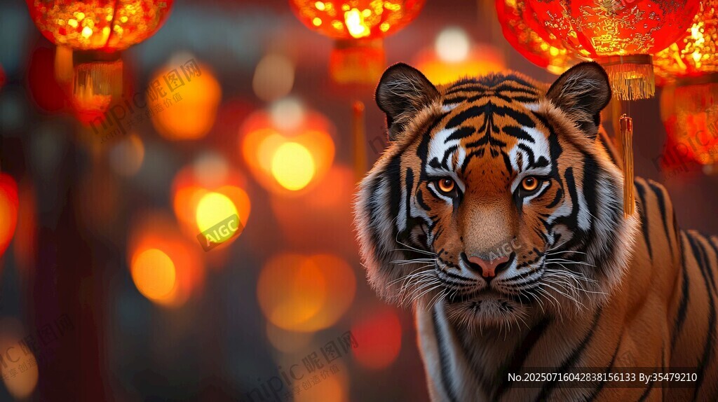 燈籠下的威嚴猛虎