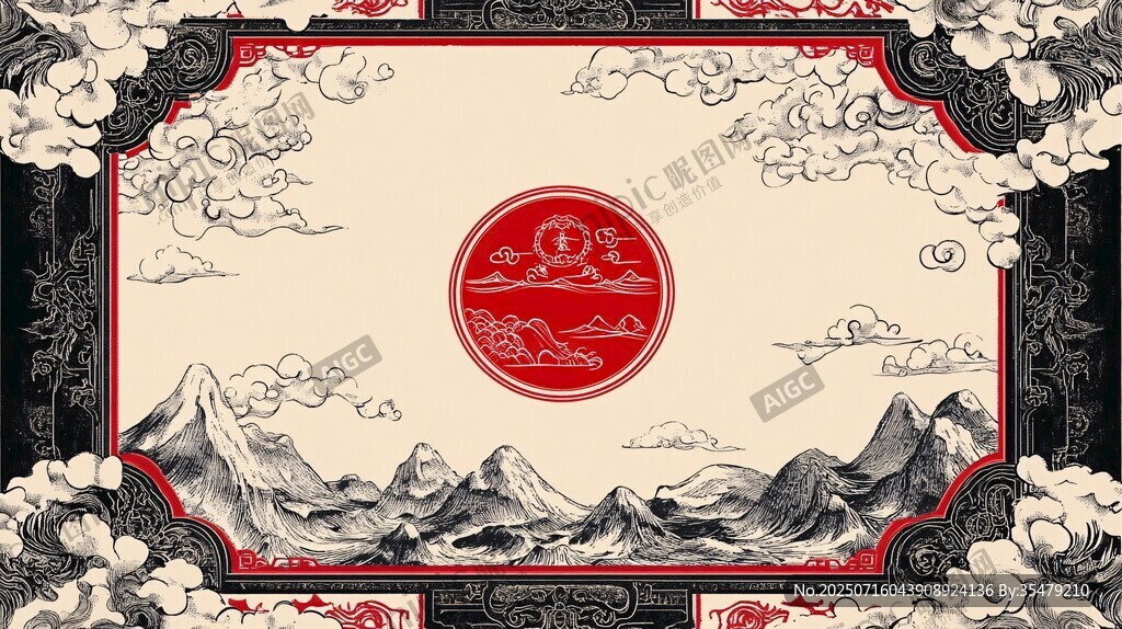 中式國(guó)風(fēng)傳統(tǒng)山水邊框圖
