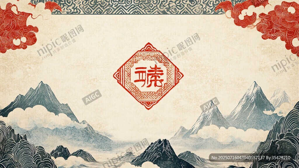 中式山水福字喜慶背景圖
