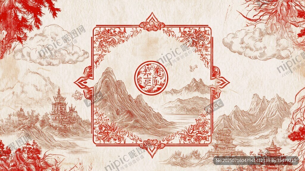 中式山水復(fù)古風(fēng)邊框圖案