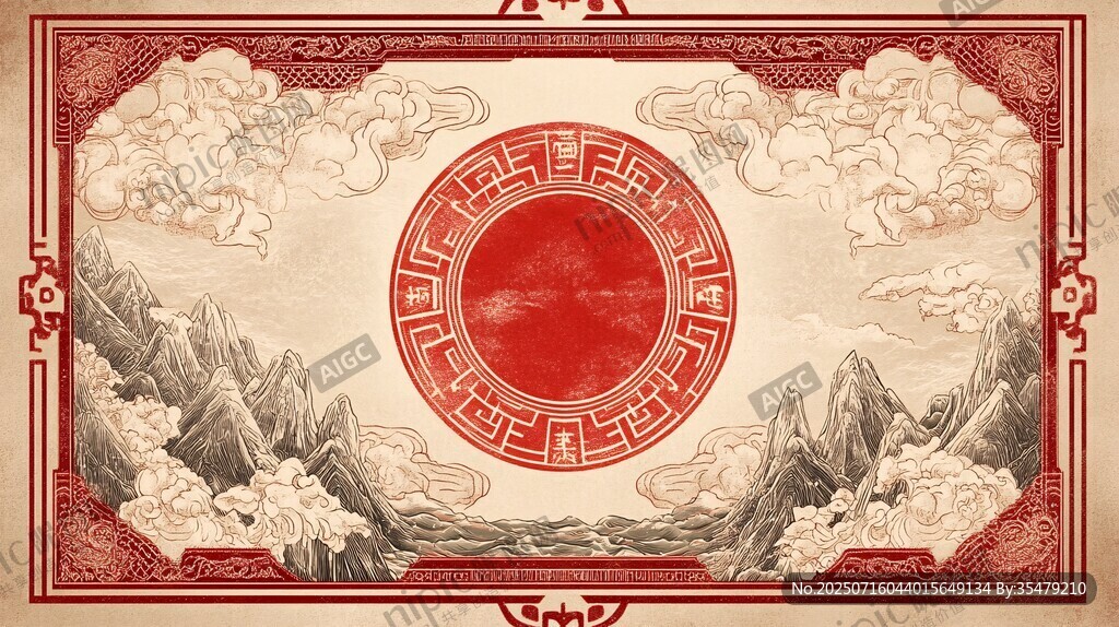 中式古典山水云紋裝飾圖