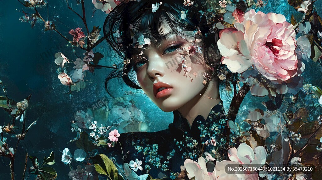 花影中的神秘東方女子