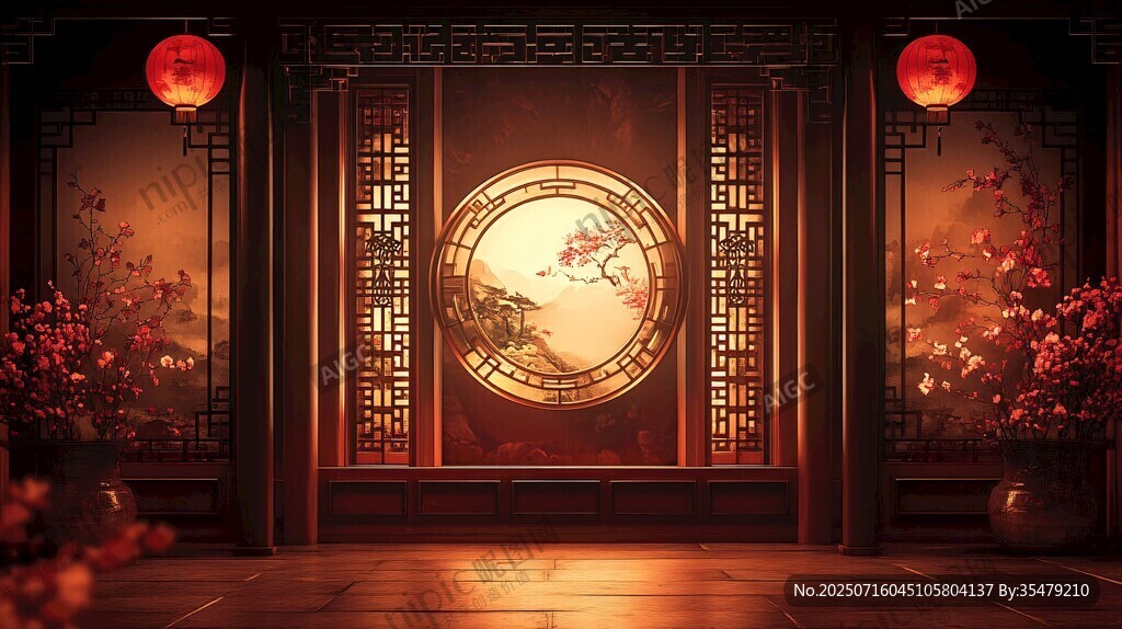 中式古典室內(nèi)的雅致夜景