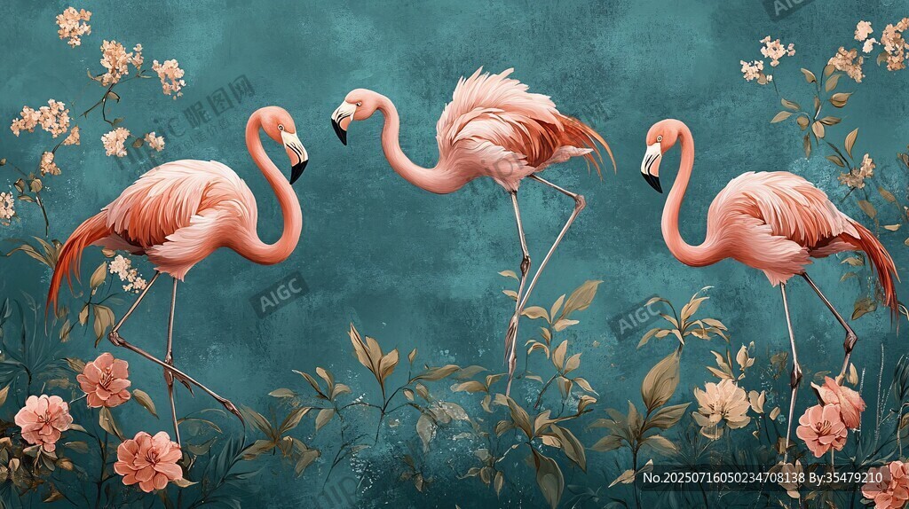 三只火烈鳥(niǎo)的花卉世界