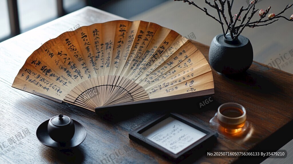 古風(fēng)折扇與雅致茶席陳設(shè)