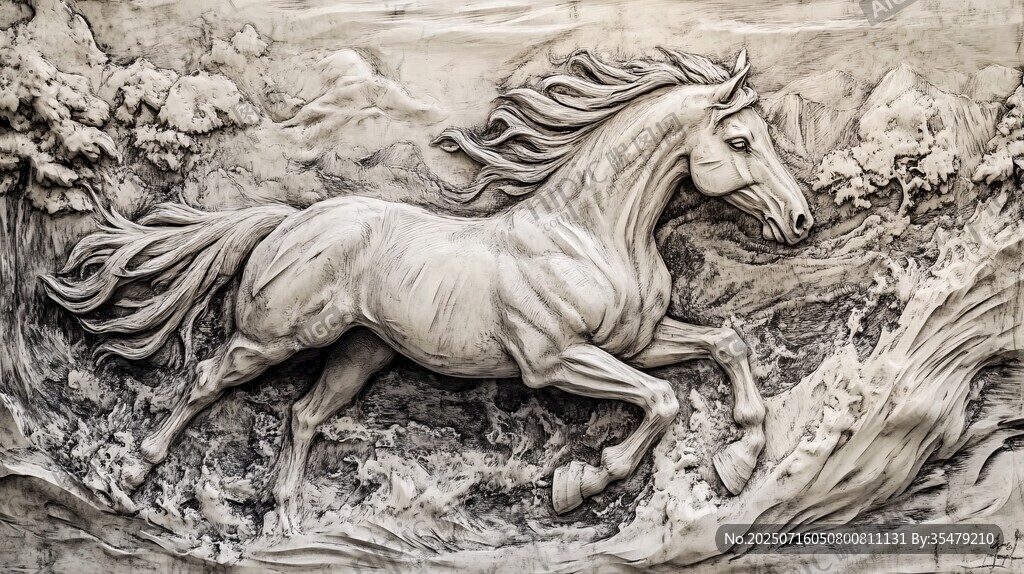 奔騰駿馬浮雕藝術(shù)作品