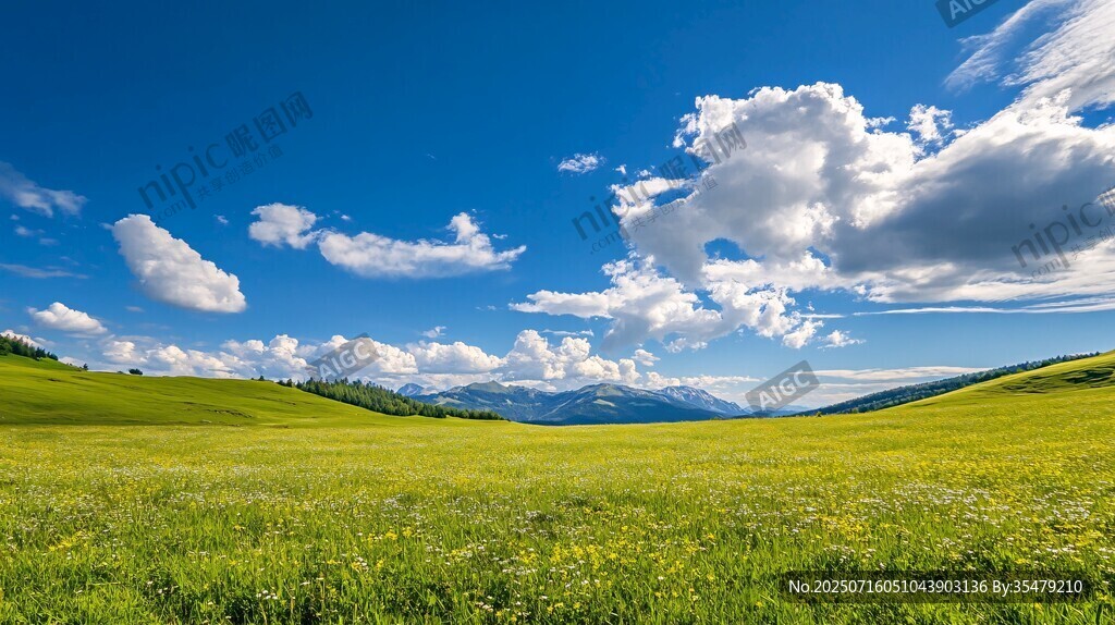 廣闊草原上的藍(lán)天白云美景