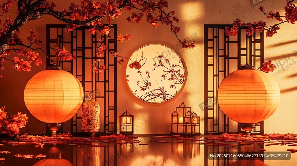 中式庭院燈籠景致