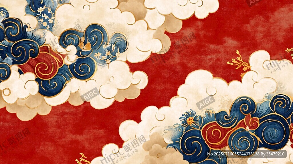 中式云紋紅色背景圖案
