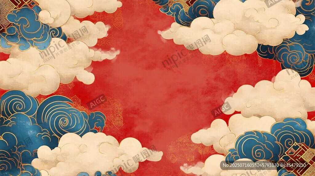 中式祥云紅底傳統(tǒng)背景圖
