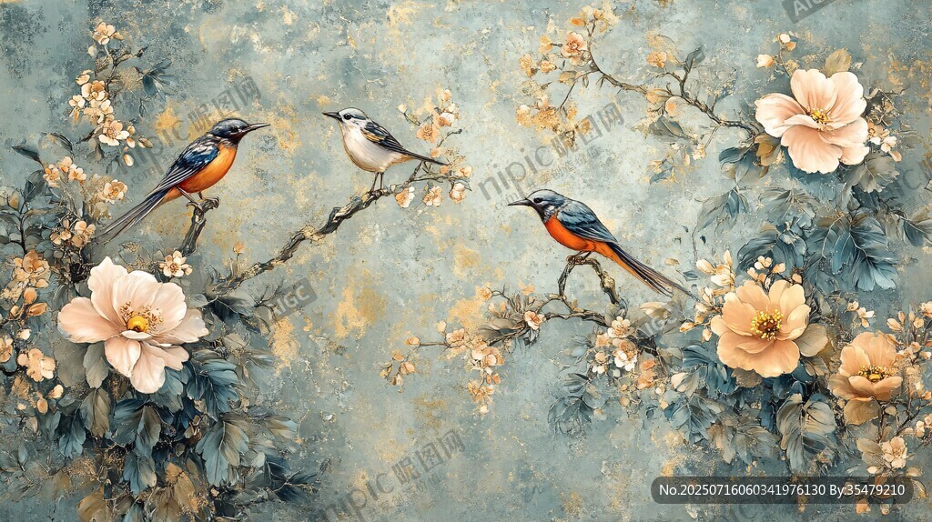 枝頭雙雀伴花圖