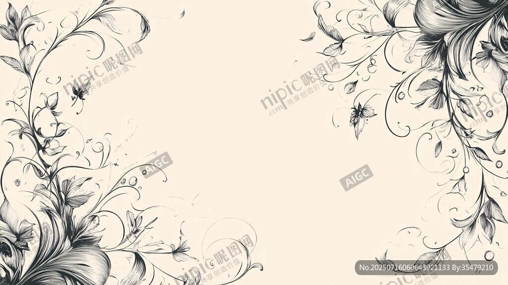 黑白花卉邊框裝飾圖案