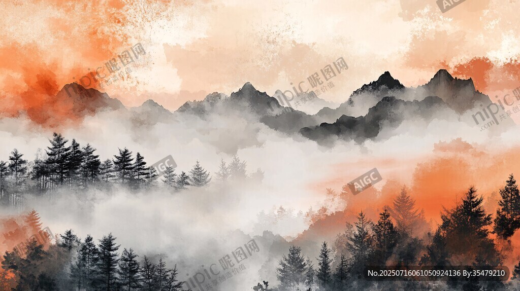 山間晨霧染秋景
