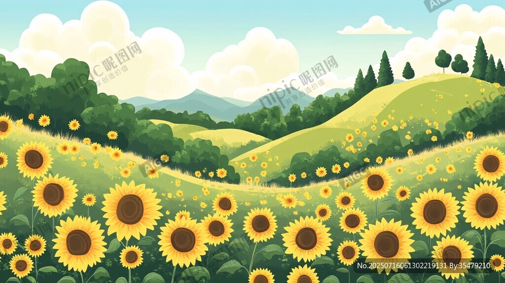 向日葵花海中的田園風(fēng)光