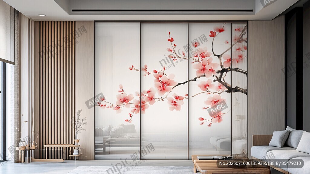 中式客廳梅花屏風(fēng)裝飾圖
