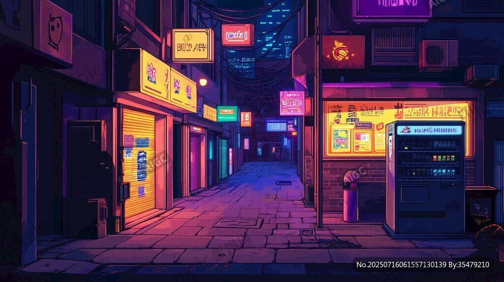 霓虹閃爍的靜謐都市小巷