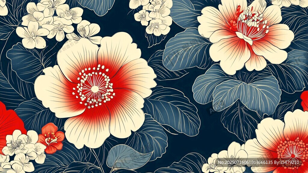 深藍(lán)底花卉圖案設(shè)計(jì)素材