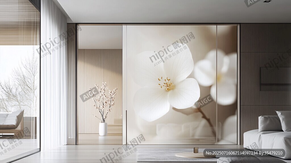簡約客廳的花卉藝術(shù)背景墻