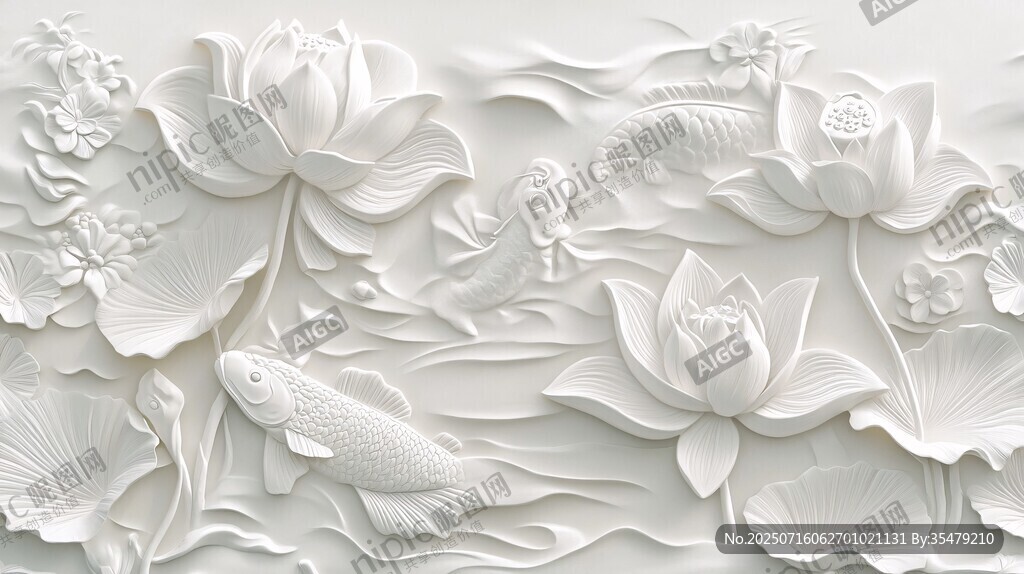 白色荷花鯉魚(yú)浮雕藝術(shù)