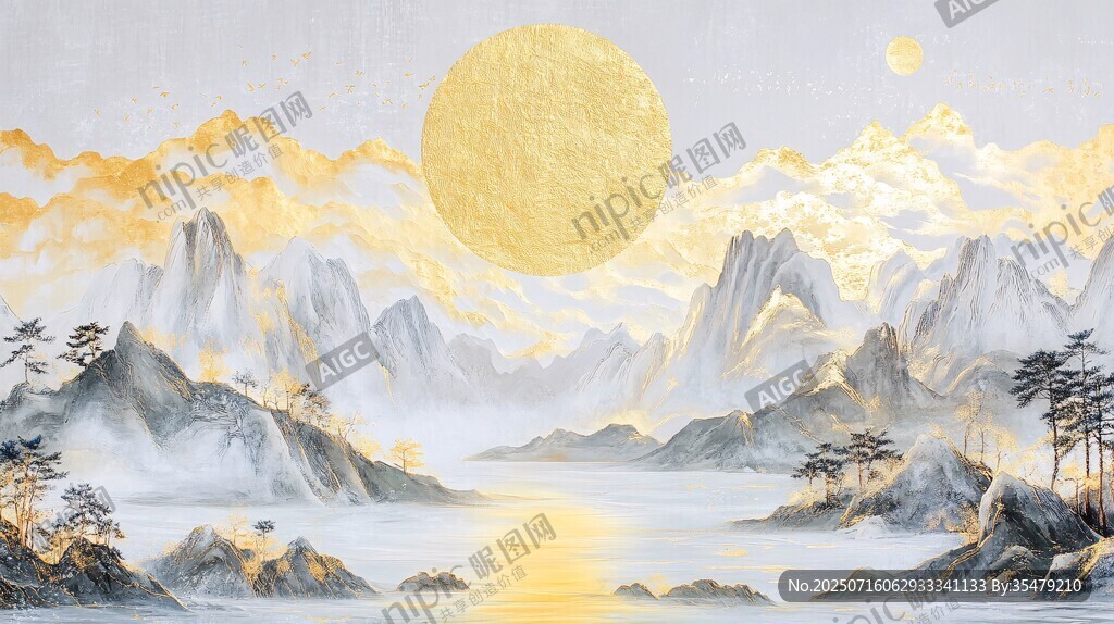 金色山水月夜圖