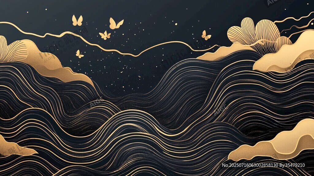 夜空金浪間的蝶影奇幻景