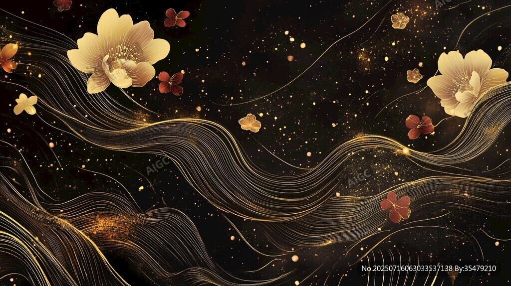 金色繁花星空動感線條圖