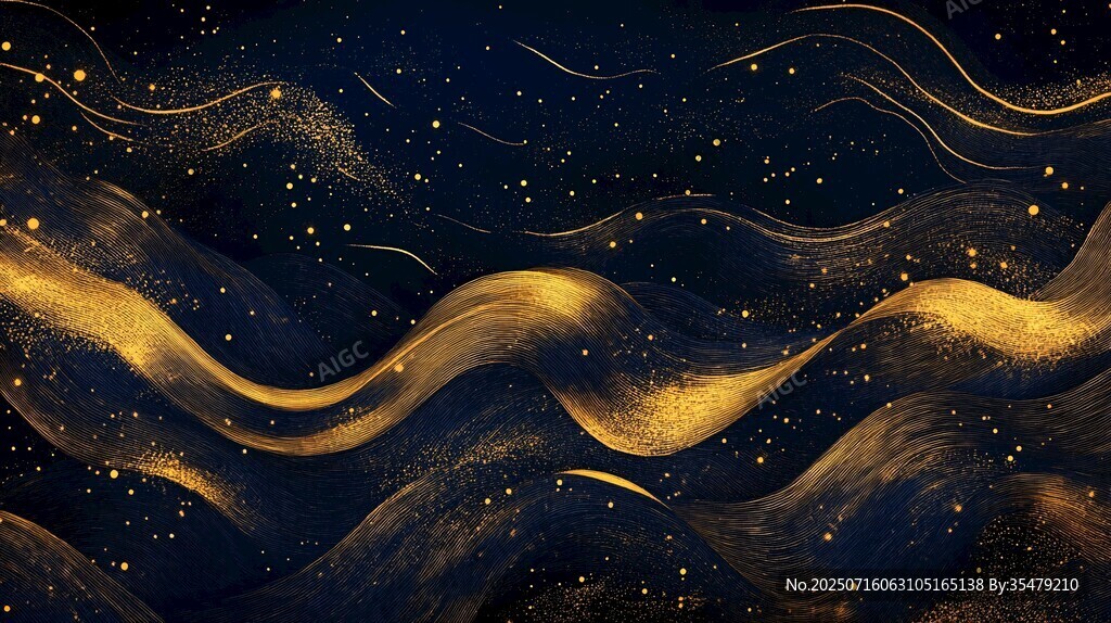 夢幻金色星空波浪背景