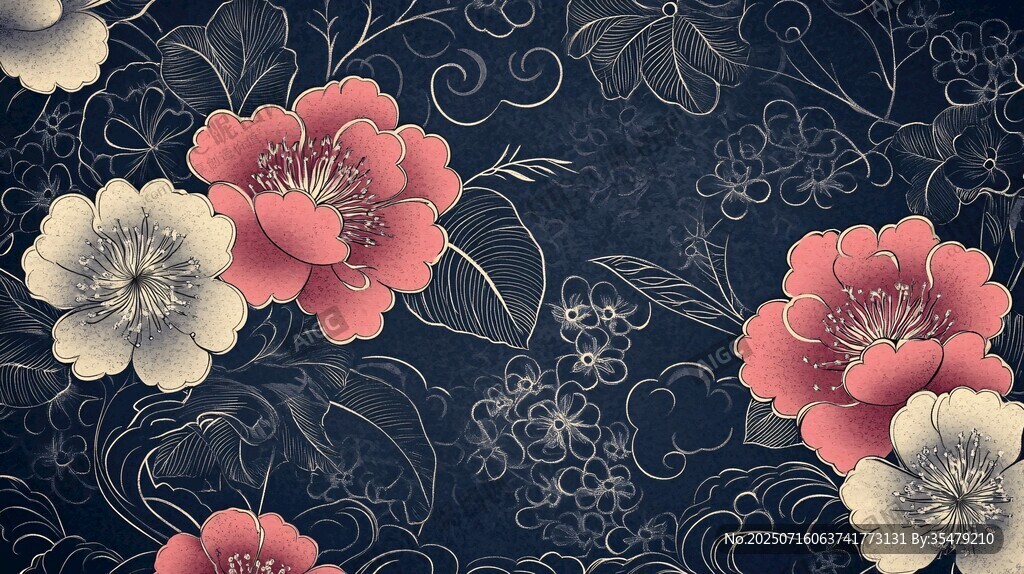 深藍(lán)底花卉復(fù)古圖案紋理