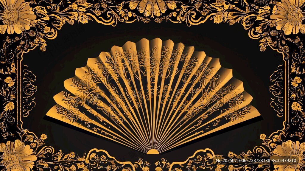 金色折扇 古典奢華藝術(shù)風(fēng)