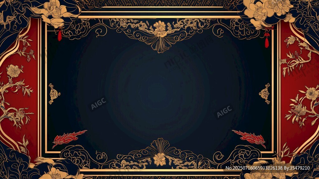 中式黑金古典花紋邊框背景