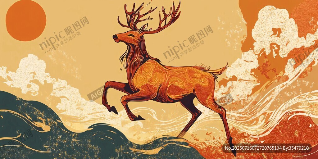 奔跑的神鹿于山海間