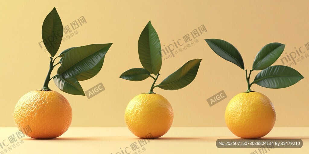 三個帶葉柑橘擺拍圖