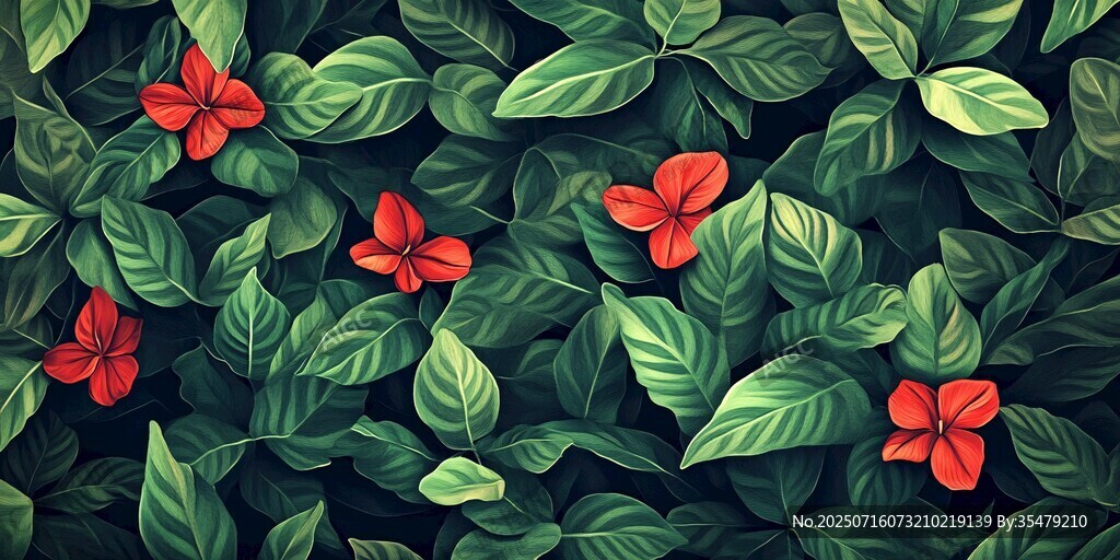 綠葉紅花構(gòu)成的生機(jī)畫面