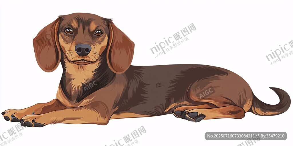 趴著的可愛(ài)臘腸犬插畫(huà)