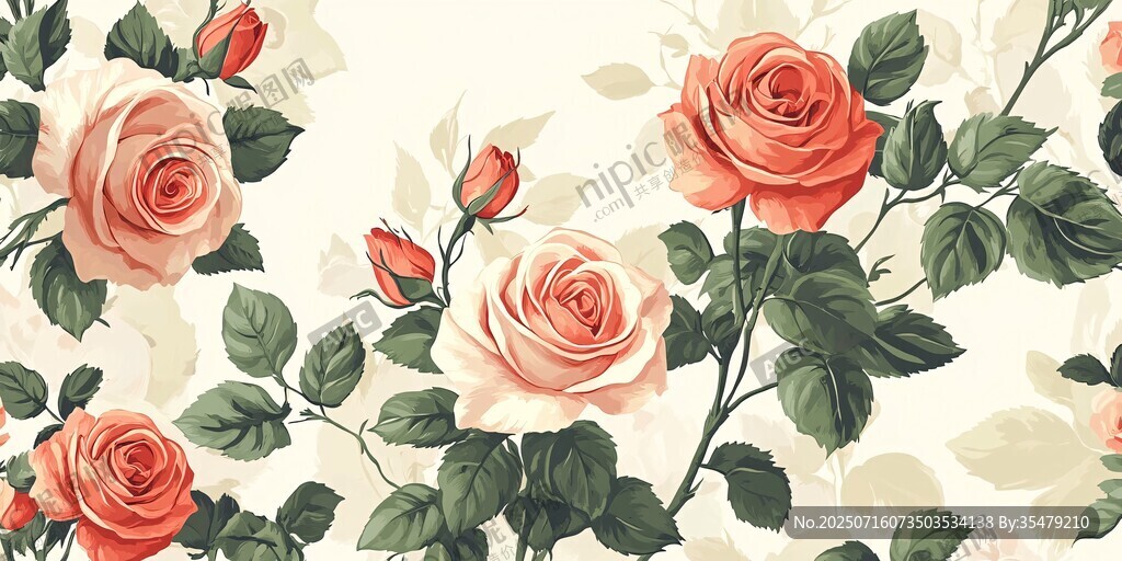 復(fù)古風(fēng)玫瑰花卉圖案