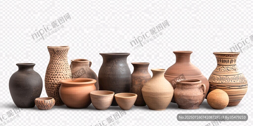 各式古樸陶罐整齊排列