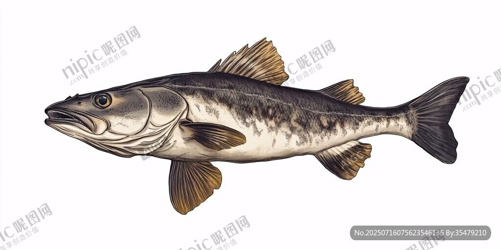 逼真鱸魚插畫