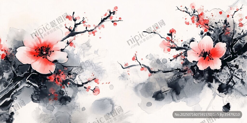 水墨紅梅圖