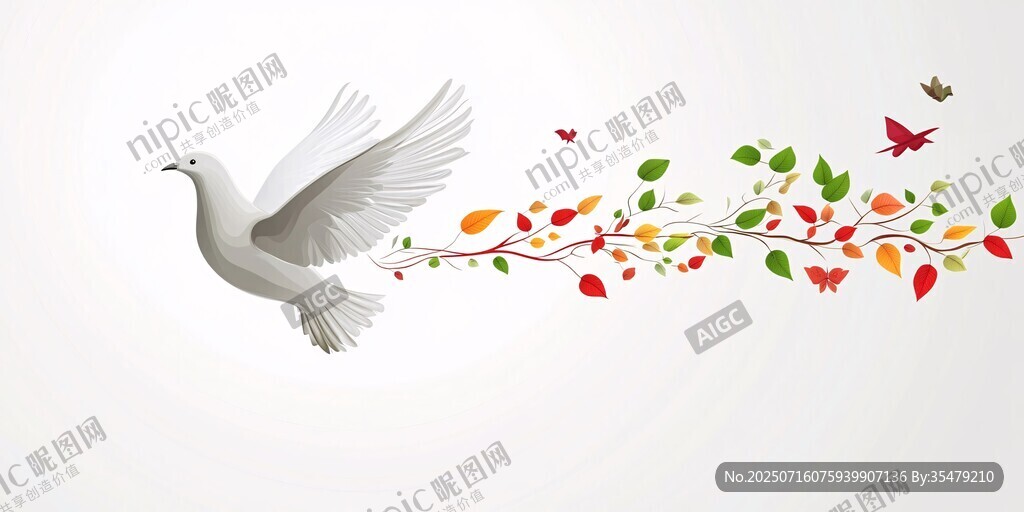 白鴿銜彩葉飛舞的靈動(dòng)畫面