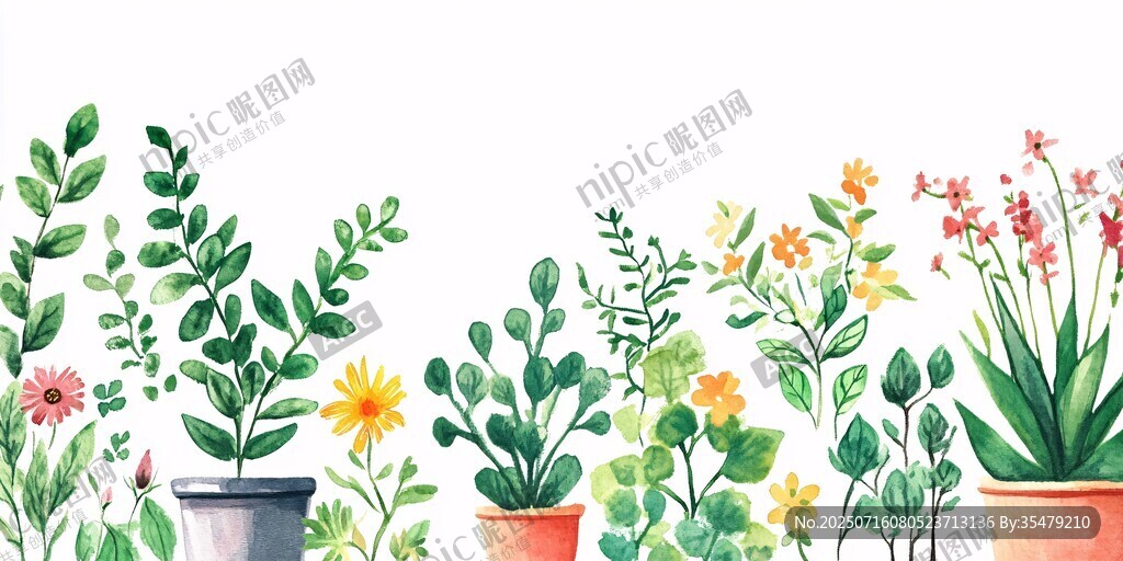 手繪盆栽植物清新插畫