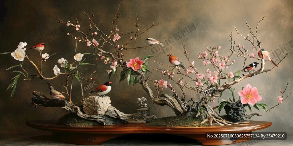 中式花鳥盆景藝術(shù)擺件