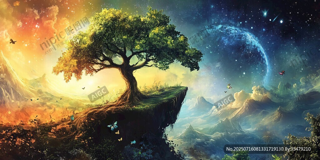 奇幻懸崖之樹與宇宙景觀