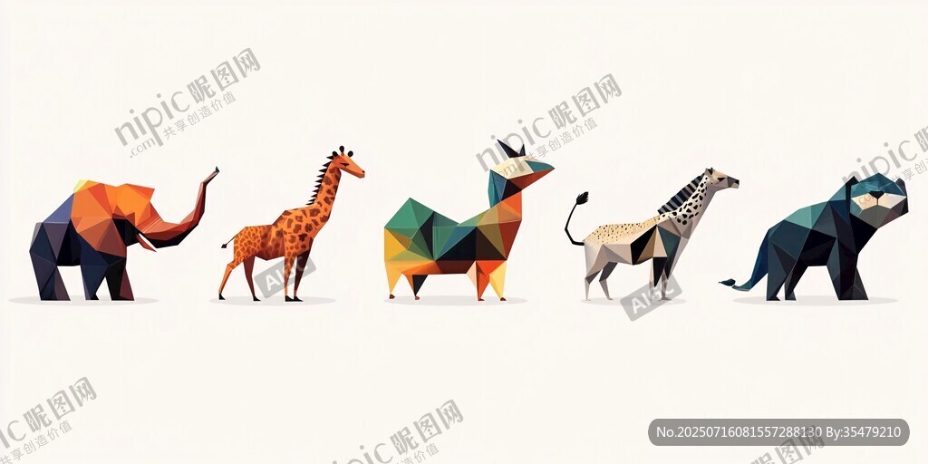 幾何風多彩野生動物集合