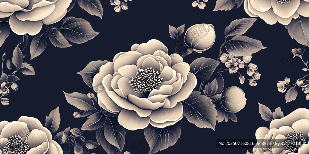 復(fù)古花卉深色背景圖案