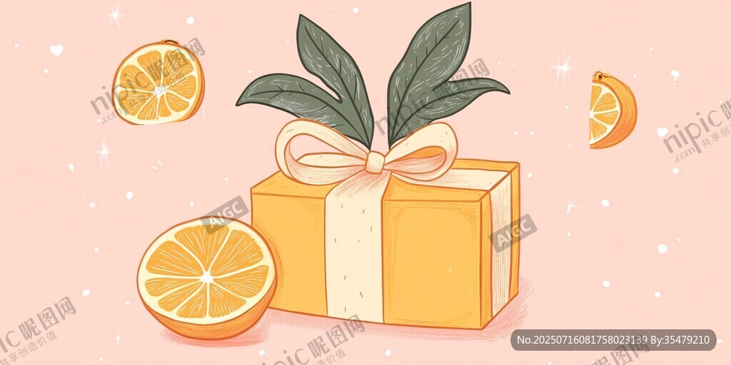 橙色禮盒與清新橙子切片