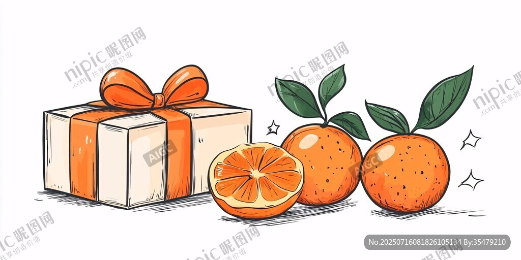 禮盒旁的鮮橙插畫